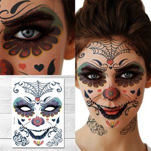 Supperb Halloween Face Tattoo Day of the Dead Sugar Skull Spider Temporary Face